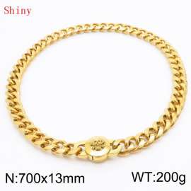 Fashionable and personalized stainless steel 700 × 13mm Cuban Chain Polished Round Buckle Inlaid Skull Head Charm Gold Necklace