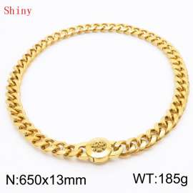 Fashionable and personalized stainless steel 650 × 13mm Cuban Chain Polished Round Buckle Inlaid Skull Head Charm Gold Necklace