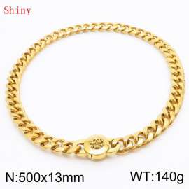 Fashionable and personalized stainless steel 500 × 13mm Cuban Chain Polished Round Buckle Inlaid Skull Head Charm Gold Necklace