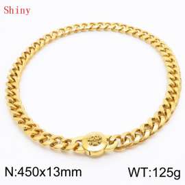 Fashionable and personalized stainless steel 450 × 13mm Cuban Chain Polished Round Buckle Inlaid Skull Head Charm Gold Necklace