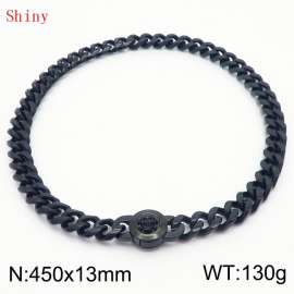 Fashionable and personalized stainless steel 450 × 13mm Cuban Chain Polished Round Buckle Inlaid Skull Head Charm Black Necklace