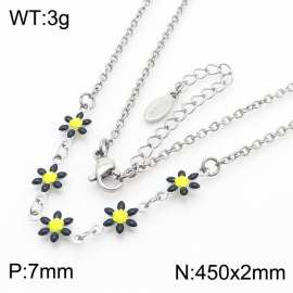 Fashion stainless steel 450 × 2mm black double-sided adhesive drop small daisy petal splicing O-shaped chain for women's charm silver necklace