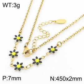 Fashion stainless steel 450 × 2mm black double-sided adhesive drop small daisy petal splicing O-shaped chain for women's charm gold necklace