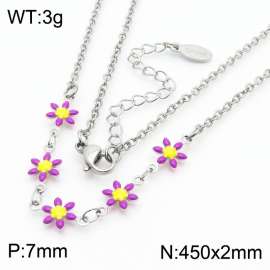 Fashion stainless steel 450 × 2mm purple double-sided adhesive drop small daisy petal splicing O-shaped chain for women's charm silver necklace