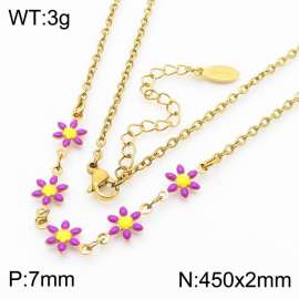 Fashion stainless steel 450 × 2mm purple double-sided adhesive drop small daisy petal splicing O-shaped chain for women's charm gold necklace