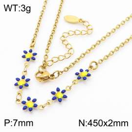 Fashion stainless steel 450 × 2mm dark blue double-sided adhesive drop small daisy petal splicing O-shaped chain for women's charm gold necklace
