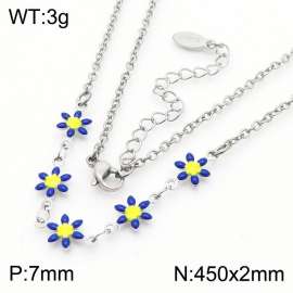 Fashion stainless steel 450 × 2mm dark blue double-sided adhesive drop small daisy petal splicing O-shaped chain for women's charm silver necklace