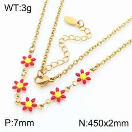 Fashion stainless steel 450 × 2mm red double-sided adhesive drop small daisy petal splicing O-shaped chain for women's charm gold necklace