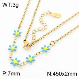 Fashion stainless steel 450 × 2mm blue double-sided adhesive drop small daisy petal splicing O-shaped chain for women's charm gold necklace