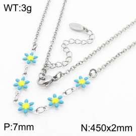 Fashion stainless steel 450 × 2mm blue double-sided adhesive drop small daisy petal splicing O-shaped chain for women's charm silver necklace