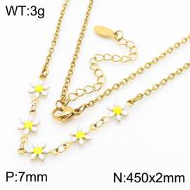 Fashion stainless steel 450 × 2mm white double-sided adhesive drop small daisy petal splicing O-shaped chain for women's charm gold necklace