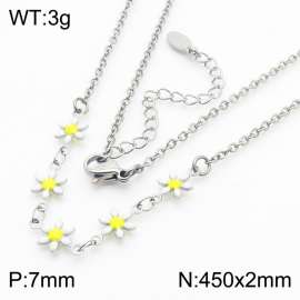 Fashion stainless steel 450 × 2mm white double-sided adhesive drop small daisy petal splicing O-shaped chain for women's charm silver necklace