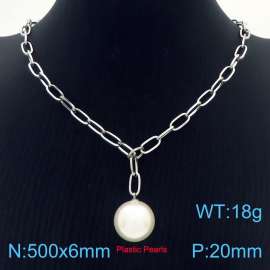 Stainless steel 500 × 6mm Oval Chain Hanging Freshwater Pearl Pendant Women's Fashion Versatile Silver Necklace