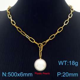 Stainless steel 500 × 6mm Oval Chain Hanging Freshwater Pearl Pendant Women's Fashion Versatile Gold Necklace