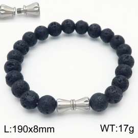 Personalized cylindrical threaded buckle handmade DIY volcanic stone beaded stainless steel men's and women's bracelet