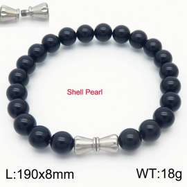 8mm Personalized cylindrical threaded buckle handmade DIY black shell pearl stainless steel men and women's bracelet