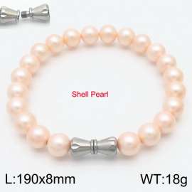 8mm Personalized cylindrical threaded buckle handmade DIY pink shell pearl stainless steel men and women's bracelet