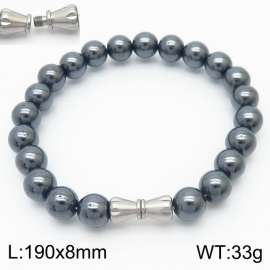 8mm Personalized cylindrical threaded buckle handmade DIY gray iron stone stainless steel men and women's beaded bracelet