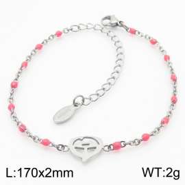 Rose red oil dripping stainless steel heart shaped steel color bracelet