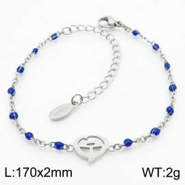 Blue Dropped Stainless Steel Heart Shaped Steel Color Bracelet