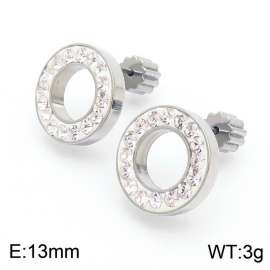 Women Stainless Steel&Zircons Circle Earrings with Gear Post