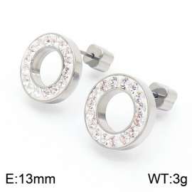 Women Stainless Steel&Zircons Circle Earrings with Clover Post