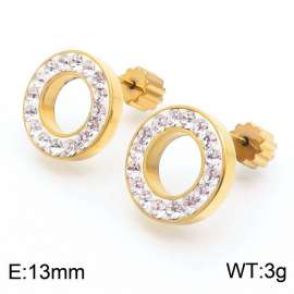 Women Gold-Plated Stainless Steel&Zircons Circle Earrings with Gear Post