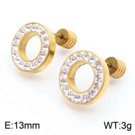 Women Gold-Plated Stainless Steel&Zircons Circle Earrings with Edged Round Post