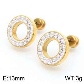 Women Gold-Plated Stainless Steel&Zircons Circle Earrings with Smooth Round Post