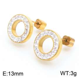 Women Gold-Plated Stainless Steel&Zircons Circle Earrings with Clover Post
