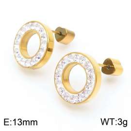 Women Gold-Plated Stainless Steel&Zircons Circle Earrings with Love Heart Post