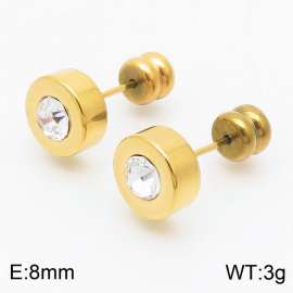 Women Gold-Plated Stainless Steel&Zircon Round Earrings with Smooth Round Post