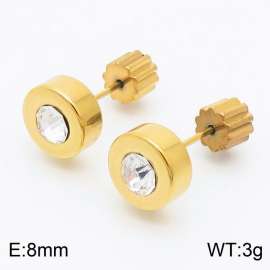 Women Gold-Plated Stainless Steel&Zircon Round Earrings with Gear Post