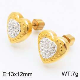 Women Gold-Plated Stainless Steel&Rhinestones Love Heart Earrings with Clover Post