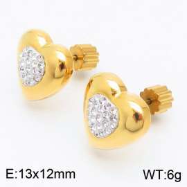 European and American fashion stainless steel diamond studded heart-shaped charm women's gold earrings