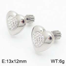 European and American fashion stainless steel diamond studded heart-shaped charm women's silver earrings