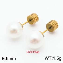 French niche design sense 6mm pearl stainless steel fashionable charm women's gold earrings