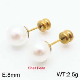 French niche design sense 8mm pearl stainless steel fashionable charm women's gold earrings