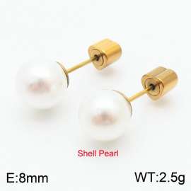 French niche design sense 8mm pearl stainless steel fashionable charm women's gold earrings