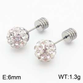 6mm spherical inlaid transparent rhinestone stainless steel fashionable and charming women's silver earrings