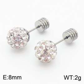 8mm spherical inlaid transparent rhinestone stainless steel fashionable and charming women's silver earrings