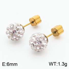 6mm spherical inlaid transparent rhinestone stainless steel fashionable and charming women's gold earrings