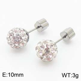 10mm spherical inlaid transparent rhinestone stainless steel fashionable and charming women's silver earrings