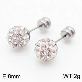 8mm spherical inlaid transparent rhinestone stainless steel fashionable and charming women's silver earrings