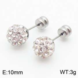 10mm spherical inlaid transparent rhinestone stainless steel fashionable and charming women's silver earrings