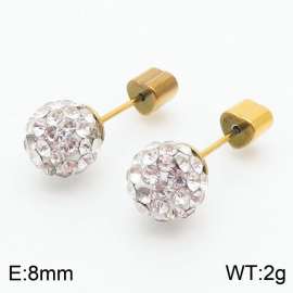 8mm spherical inlaid transparent rhinestone stainless steel fashionable and charming women's gold earrings