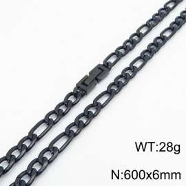 60cm Long Black Color Figaro Chain Stainless Steel Necklace For Men