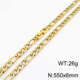 55cm Long Gold Color Figaro Chain Stainless Steel Necklace For Men