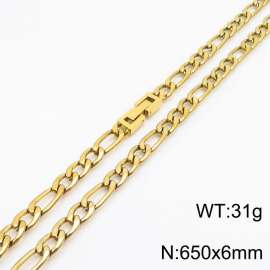 65cm Long Gold Color Figaro Chain Stainless Steel Necklace For Men