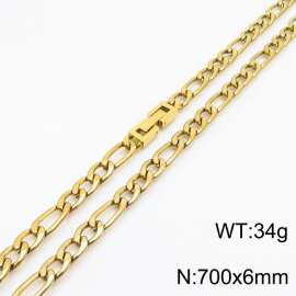 70cm Long Gold Color Figaro Chain Stainless Steel Necklace For Men